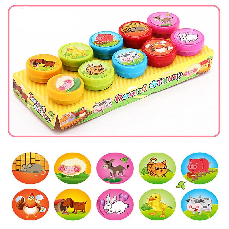 10pcs/Set Children Toy Stamps Cartoon Animals Fruits Traffic Smile Kids  Seal For Scrapbooking Stamper DIY Cartoon Stamper Toys - Realistic Reborn  Dolls for Sale